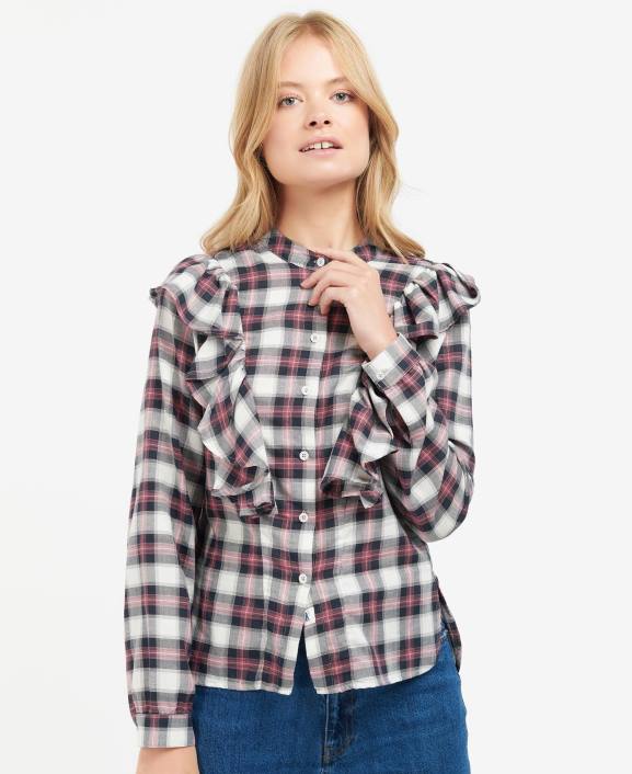 Women Cloud/Navy Check Barbour Pearl Shirt 40VB1627