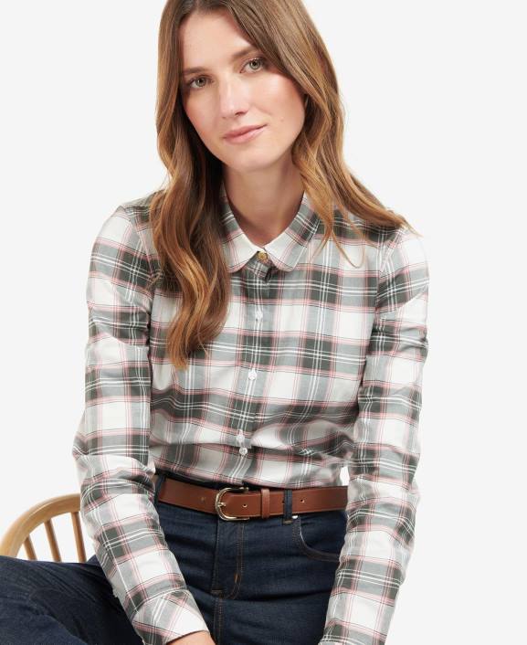 Women Cloud/Olive Check Barbour Daphne Shirt 40VB1621