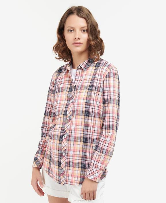 Women Navy Check Barbour Seaglow Shirt 40VB1633