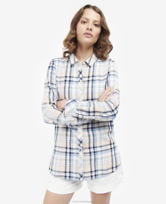 Women Navy Check Barbour Seaglow Shirt 40VB1637