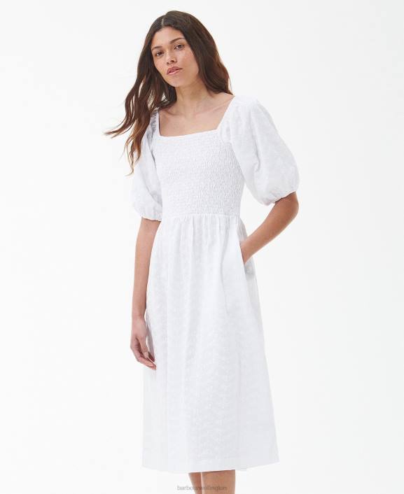 Women Classic White Barbour Areca Midi Dress 40VB1825