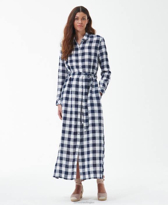 Women Navy Check Barbour Marine Maxi Dress 40VB1820