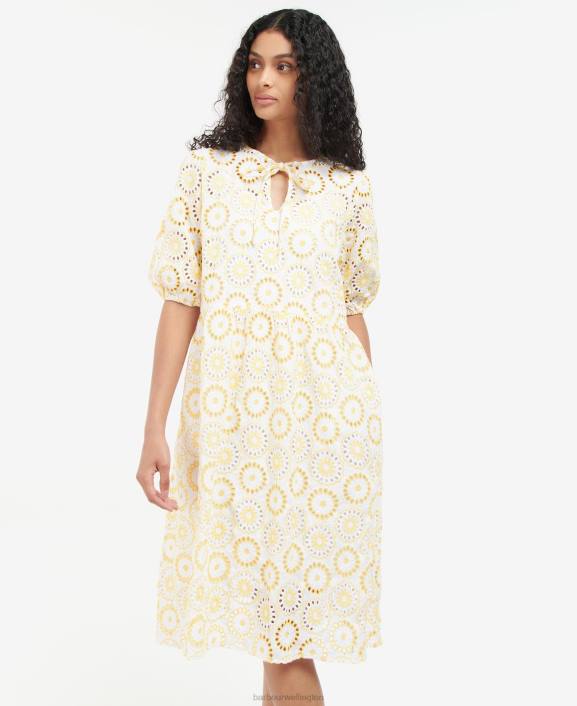 Women White/Sunrise Yellow Barbour Edis Dress 40VB1823