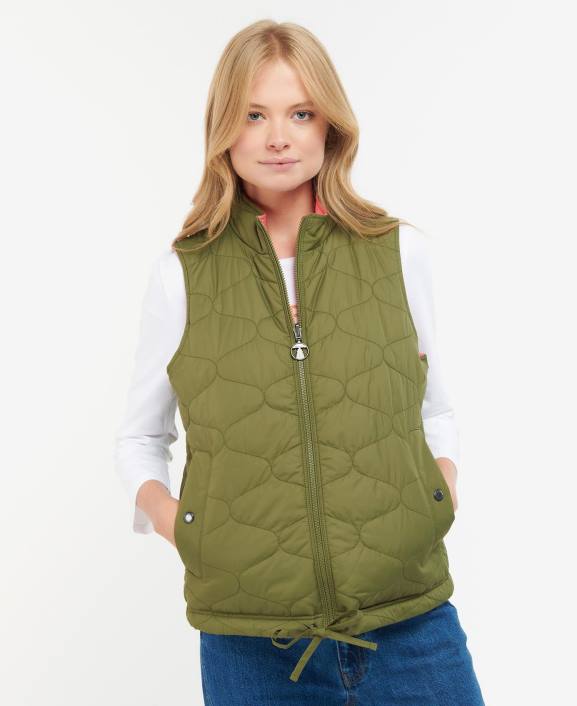 Women Olive Tree/Pink Punch Barbour Reversible Apia Gilet 40VB1566