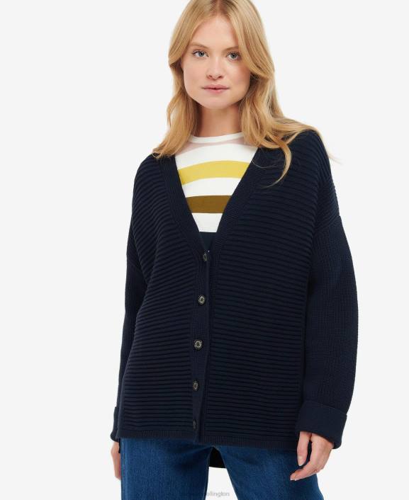 Women Navy Barbour Stitch Guernsey Button Cardigan 40VB1936