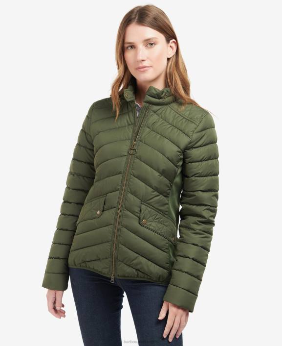 Women Olive/Olive Marl Barbour Stretch Cavalry Quilted Jacket 40VB1411