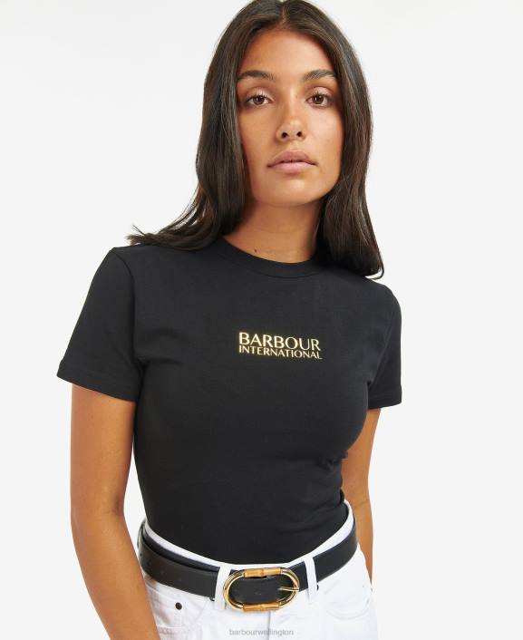 Women Classic Black Barbour Reign Cropped T-Shirt 40VB1704