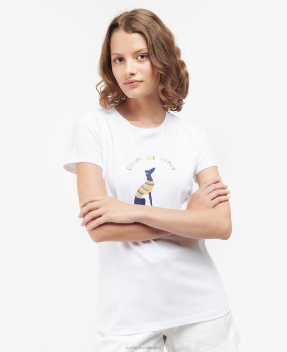 Women Classic White Barbour Bowland T-Shirt 40VB1674