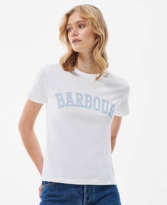 Women Classic White Barbour Northumberland T-Shirt 40VB1680