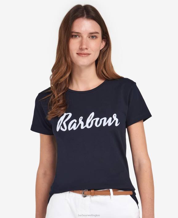 Women Navy/White Barbour Otterburn T-Shirt 40VB1695