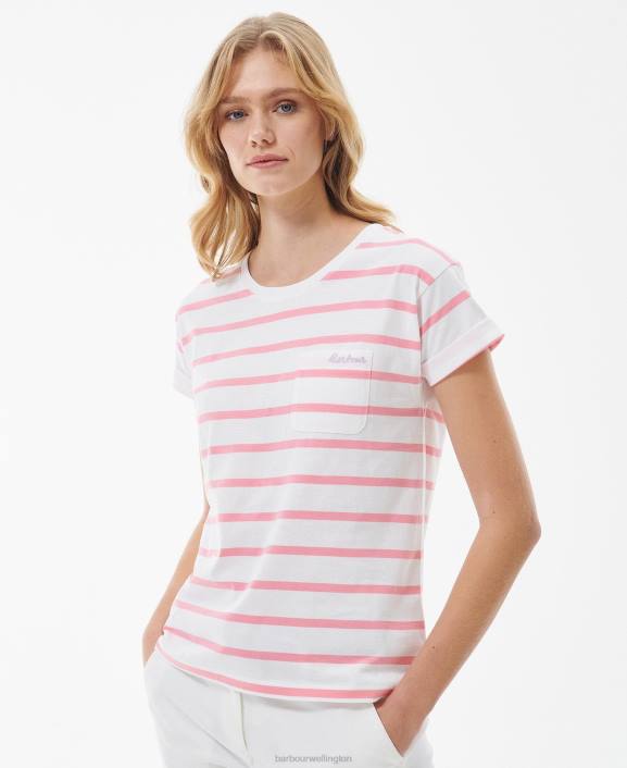 Women White/hibiscus Barbour Otterburn Stripe T-Shirt 40VB1649