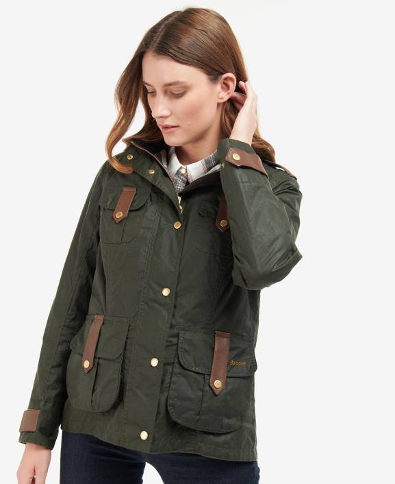 Women Archive Olive/Ancient Barbour Premium Defence Waxed Jacket 40VB1396