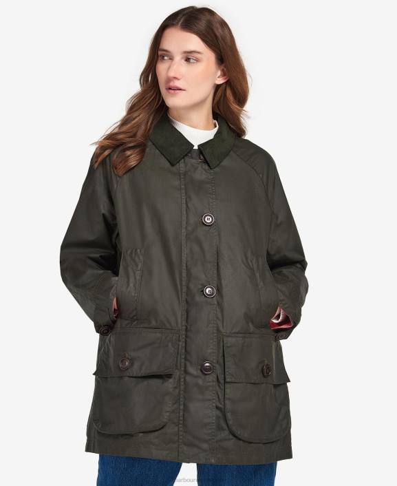 Women Archive Olive/Pink Punch Barbour Salt Waxed Jacket 40VB1379