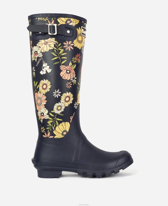 Women Navy Floral Barbour Bede Wellington Boots 40VB2173